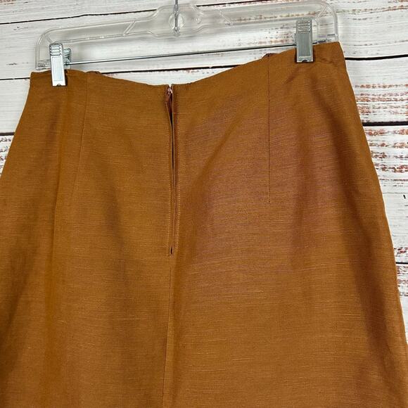 Women VTG Giorgio Sant Angelo Brown Linen Blend Office Pencil Skirt Slit Size 12 - Picture 4 of 5